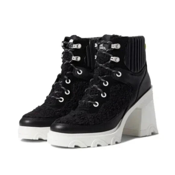 Sorel Women's Brex Heel Cozy Lace Booties Boots 9 Black Sea Salt GIFT NEW